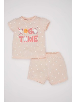 DeFacto Kız Bebek Pijama Takımı Penye Puantiye Kısa Kollu Üst Şort C5068A524HS