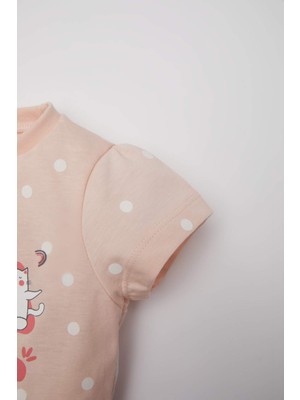 DeFacto Kız Bebek Pijama Takımı Penye Puantiye Kısa Kollu Üst Şort C5068A524HS
