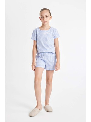 DeFacto Kız Çocuk Desenli Kısa Kollu Şortlu Pijama Takımı C8502A824SM