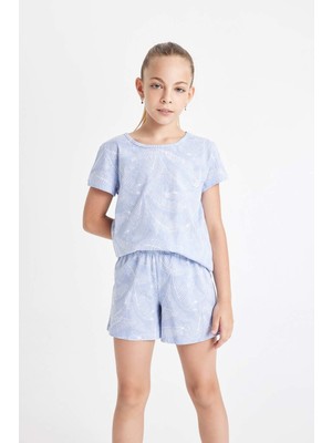 DeFacto Kız Çocuk Desenli Kısa Kollu Şortlu Pijama Takımı C8502A824SM