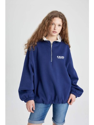 DeFacto Oversize Fit Yarım Fermuarlı Nakışlı Kalın Kumaş Sweatshirt C4581AX24SM