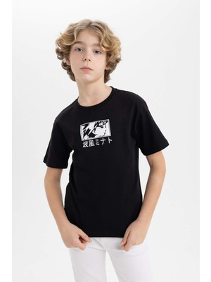 DeFacto Erkek Çocuk Kısa Kollu Baskılı Tişört Bisiklet Yaka Günlük Stil