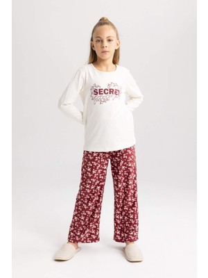 DeFacto Kız Çocuk Baskılı Uzun Kollu Penye Mini Me Pijama Takımı B3366A823WN