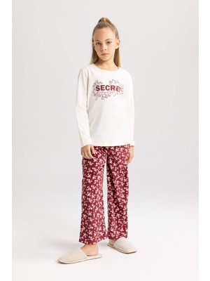 DeFacto Kız Çocuk Baskılı Uzun Kollu Penye Mini Me Pijama Takımı B3366A823WN