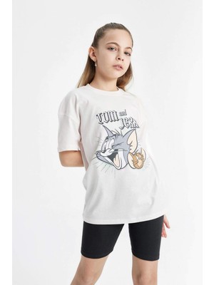 DeFacto Kız Çocuk Tom & Jerry Oversize Fit Kısa Kollu Tişört C1451A824SM