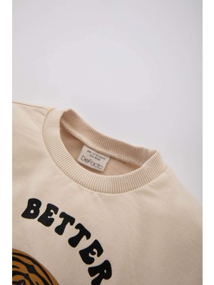 DeFacto Erkek Bebek Bisiklet Yaka Kaplan Baskılı Sweatshirt C0635A524SP