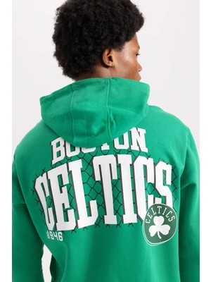 DeFactoFit NBA Boston Celtics Standart Fit Kapüşonlu Kalın Sweatshirt A7277AX23AU