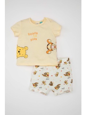 DeFacto Erkek Bebek Disney Winnie The Pooh Penye Kısa Kollu Tişört Şort 2'li Takım C2753A524SM