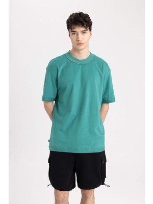 DeFacto Boxy Fit Bisiklet Yaka Basic Düz Kısa Kollu Tişört