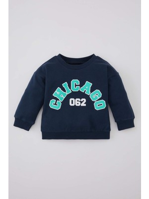 DeFacto Erkek Bebek Bisiklet Yaka Baskılı İçi Yumuşak Tüylü Sweatshirt C2496A524SP