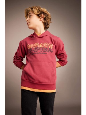 DeFacto Erkek Çocuk Baskılı Kapüşonlu Kalın Sweatshirt B6312A823CW