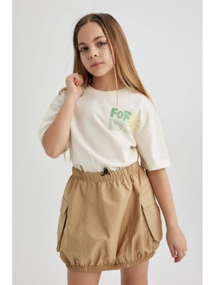 DeFacto Relax Fit Bisiklet Yaka Baskılı Kısa Kollu Tişört Kız Çocuk B5096A824SM