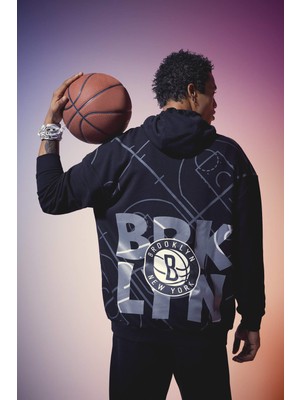 DeFactoFit NBA Brooklyn Nets Comfort Fit Kapüşonlu Sweatshirt B3898AX24SP