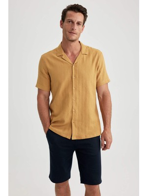 DeFacto Modern Fit Polo Yaka Keten Karışımlı Kısa Kollu Gömlek Z8184AZ23SM