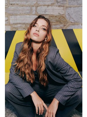 DeFacto Oversize Fit Çizgili Dokuma Blazer Ceket B4493AX23WN
