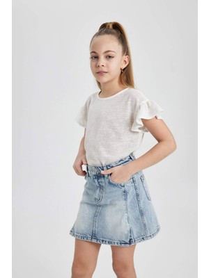 DeFacto Bisiklet Yaka Kısa Kollu Tişört Kız Çocuk C0600A824SM