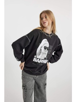 DeFacto Coool Barbie Oversize Fit Bisiklet Yaka Kalın Sweatshirt B6221AX23WN