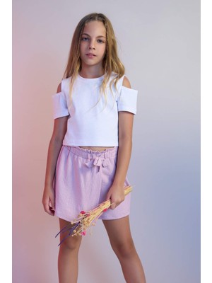 DeFacto Slim Fit Dar Kesim Bisiklet Yaka Basic Düz Ribana Kısa Kollu Tişört Kız Çocuk C9714A824HS