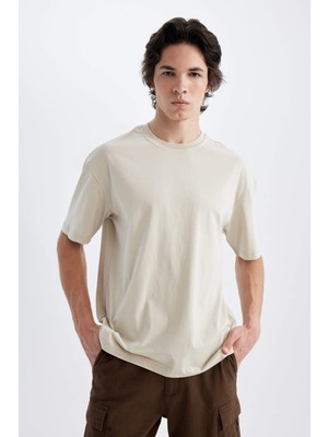 DeFacto Boxy Fit Bisiklet Yaka Basic Düz Kısa Kollu Tişört D5071AX24HS
