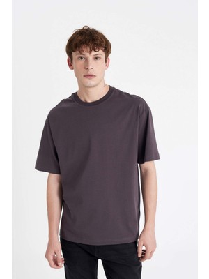 DeFacto Boxy Fit Bisiklet Yaka Basic Düz Kısa Kollu Tişört