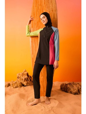 DeFacto Regular Fit Renk Bloklu 4'lü Basic Düz Burkini Tesettür Mayo Takım B5237AX24SM