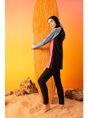 DeFacto Regular Fit Renk Bloklu 4'lü Basic Düz Burkini Tesettür Mayo Takım B5237AX24SM