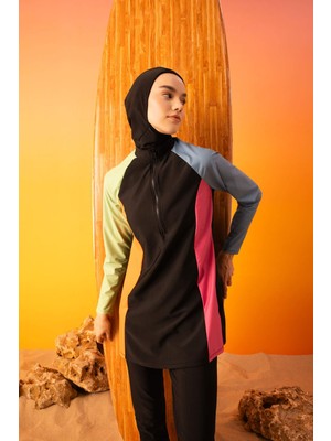 DeFacto Regular Fit Renk Bloklu 4'lü Basic Düz Burkini Tesettür Mayo Takım B5237AX24SM