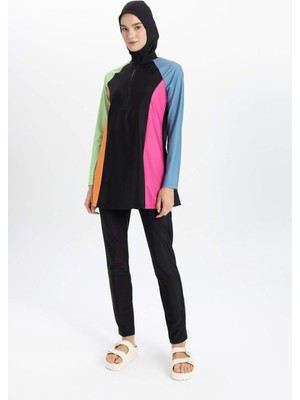 DeFacto Regular Fit Renk Bloklu 4'lü Basic Düz Burkini Tesettür Mayo Takım B5237AX24SM