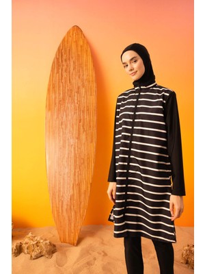 DeFacto Regular Fit Çizgili 3'lü Burkini Tesettür Mayo Takım B5226AX24SM