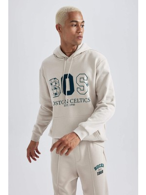 DeFactoFit NBA Boston Celtics Standart Fit Kapüşonlu Kalın Sweatshirt A9682AX23WN