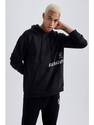 DeFactoFit NBA Brooklyn Nets Standart Fit Kapüşonlu Kalın Sweatshirt A9679AX23WN