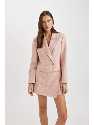 DeFacto Crop Ceket Yaka Tweed Blazer Ceket C5750AX24SM