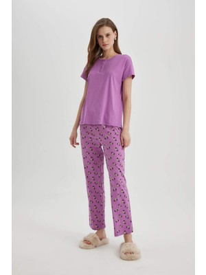 DeFacto Fall in Love Regular Fit Bisiklet Yaka Kısa Kollu Casual Pijama Üstü Z5331AZ24SP