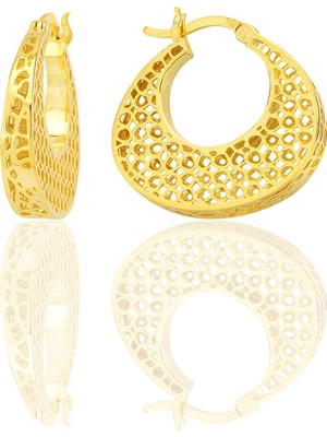 Söğütlü Silver Gümüş Altın Yaldızlı Özel Işçilikli Petek Modeli Füzyon Halka Küpe SGTL12540GOLD