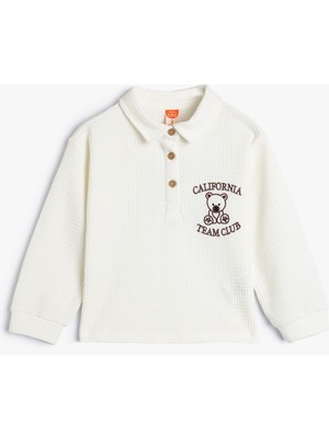 Koton Polo Yaka Sweatshirt Işleme Detaylı Uzun Kollu Dokulu