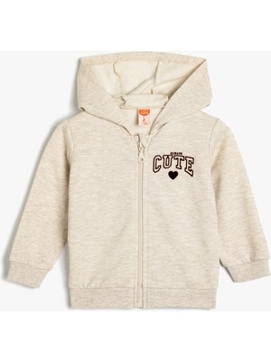 Koton Kapşonlu Sweatshirt Fermuarlı Slogan Baskılı Pamuk Karışımlı