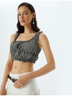 Koton Fırfırlı Pötikareli Crop Büstiyer Kalın Askılı Fiyonk Detaylı