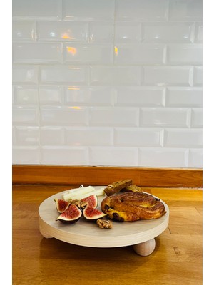 Justwood Mdf Tabaklı Kayın Top Ayaklı Risus Yuvarlak Pasta Sunum Servis Tabağı