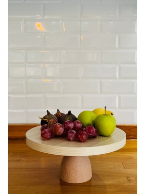 Justwood Mdf Tabaklı Kayın Top Ayaklı Lucca Yuvarlak Pasta Sunum Servis Tabağı