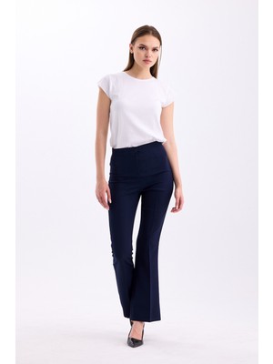 Pastelastore Yüksek Bel Ispanyol Paça Kadın Kumaş Pantolon 3345