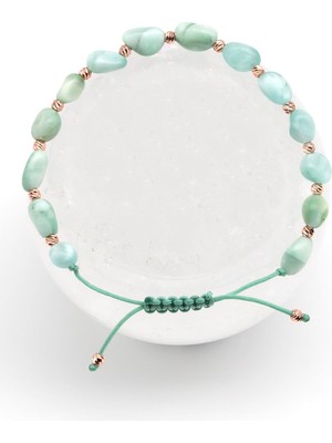 Alibaba Doğaltaş Yeşil Larimar Doğal Taş Makrome Örme Bileklik Mercimek Kesim