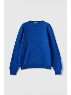 Benetton Erkek Çocuk Bisiklet Yaka Kazak - Saks