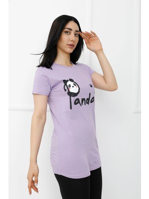 Yasaba Accessories Panda Baskılı Tshirt Açıkmor - 310.653