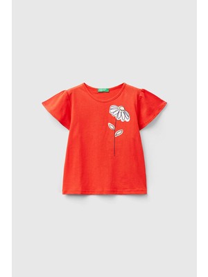Benetton Kız Çocuk Kısa Kollu T-Shirt - Kırmızı