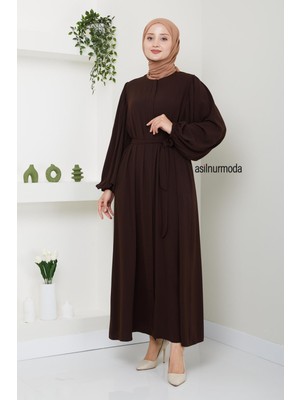 Asilnur Hale Omuz Pileli Balon Kol Ferace Kahverengi