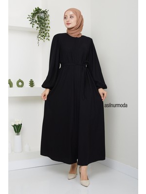Asilnur Hale Omuz Pileli Balon Kol Ferace Siyah