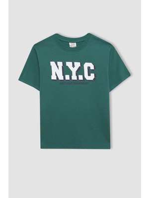 DeFacto Erkek Çocuk Bisiklet Yaka Baskılı Kısa Kollu Tişört C1916A824SM