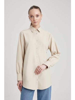 DeFacto Regular Fit Gömlek Yaka Poplin Uzun Kollu Tunik Z8913AZ23AU