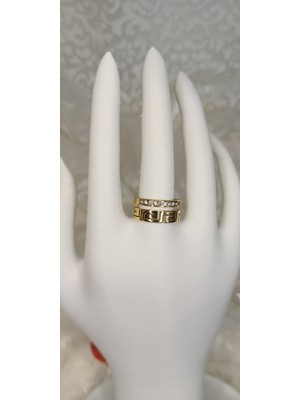 Lilly And Molly Jewelry Greek Tasarım Taşlı Cift Sıra Çelik Alyans Yüzük