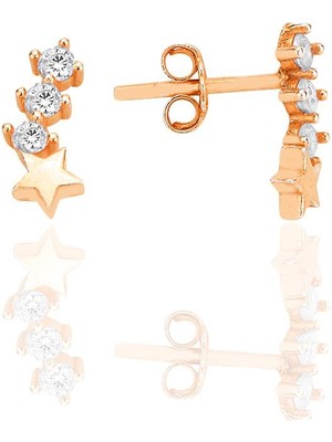 Söğütlü Silver Gümüş Rose Zirkon Taşlı Kuyruklu Yıldız Küpe SGTL12551ROSE
